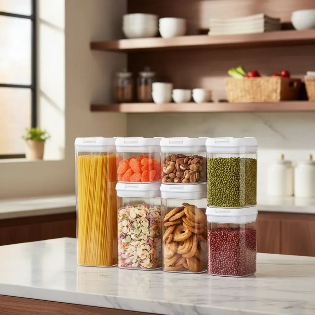 GENERICO - Set 7 Frascos Organizadores Hermeticos Cocina Alimentos Plastico Reutilizable Libre Bpa FIGOIMPORT