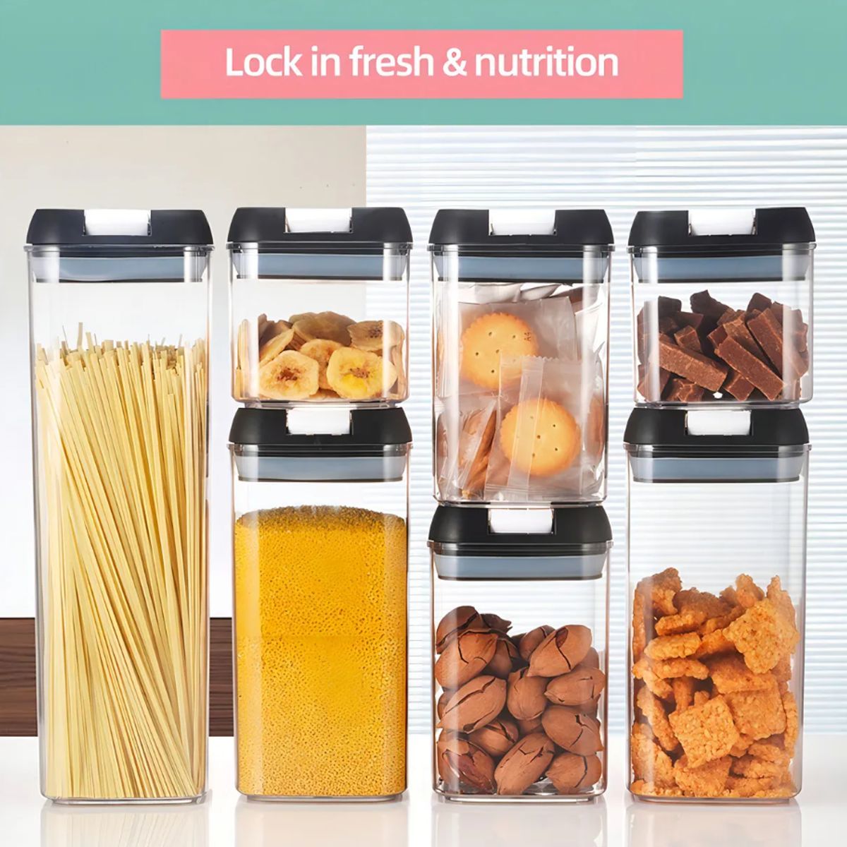GENERICO - Set 7 Contenedores Hermeticos Cocina Plástico Transparente Alimentos Despensa
