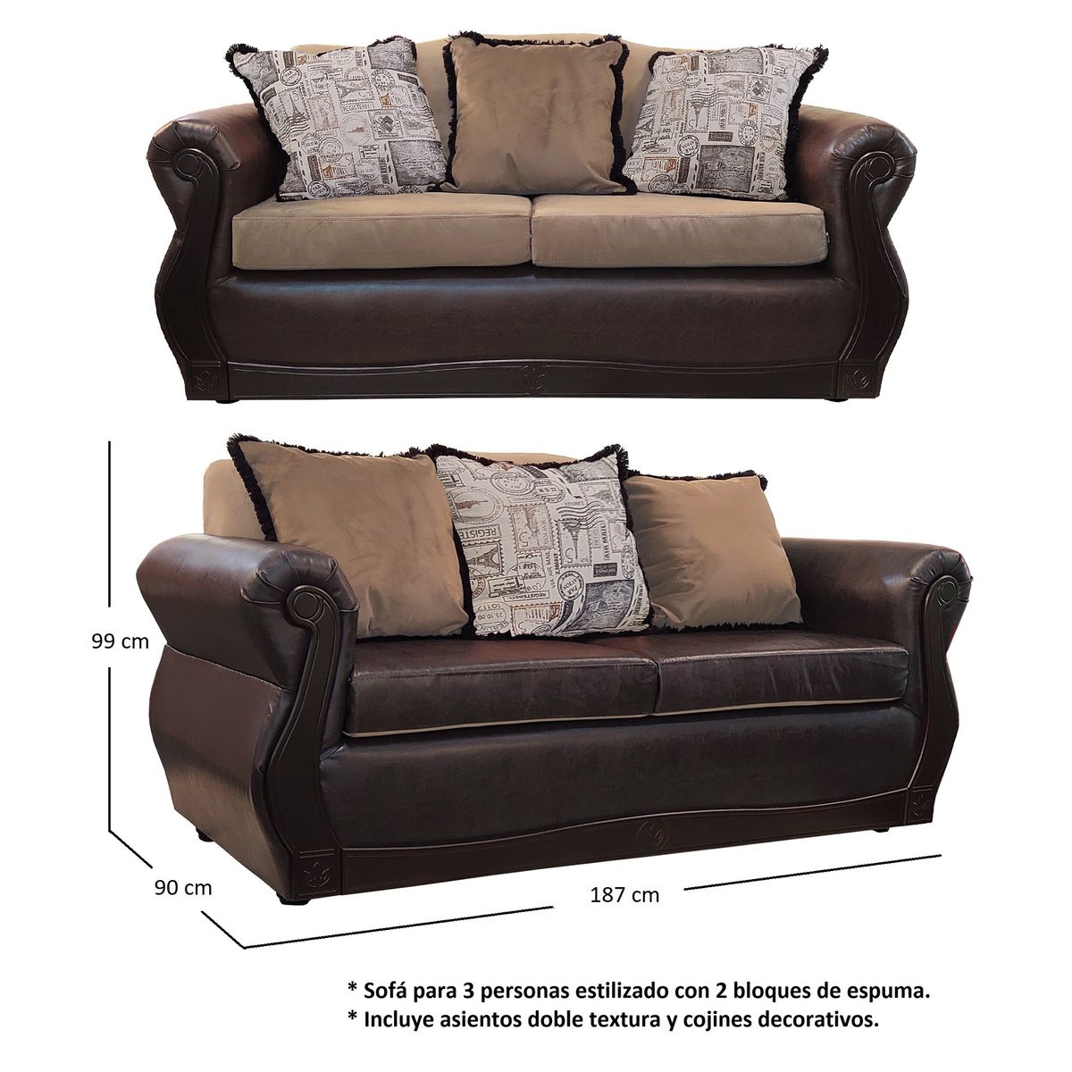 AMERICA DECORA - Living Con Resorte Estructural 5 Cuerpos 3+1+1 Gran Santi Class