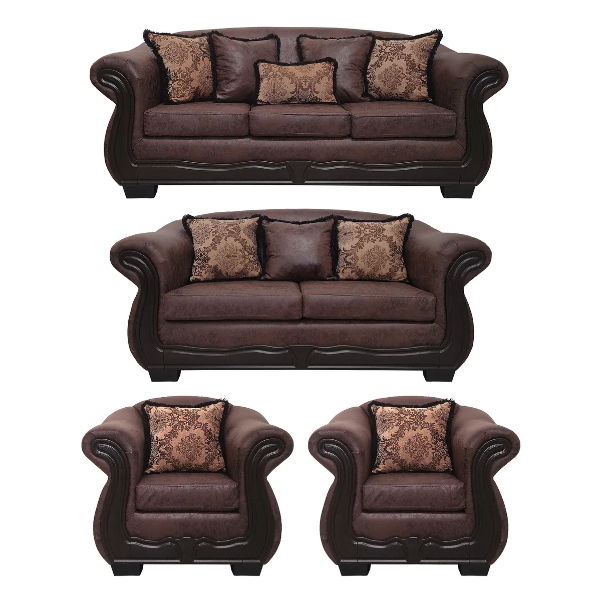 AMERICA DECORA - Living Con Resorte Estructural Búfalo 9 Cuerpos 4+3+1+1 Envejecido