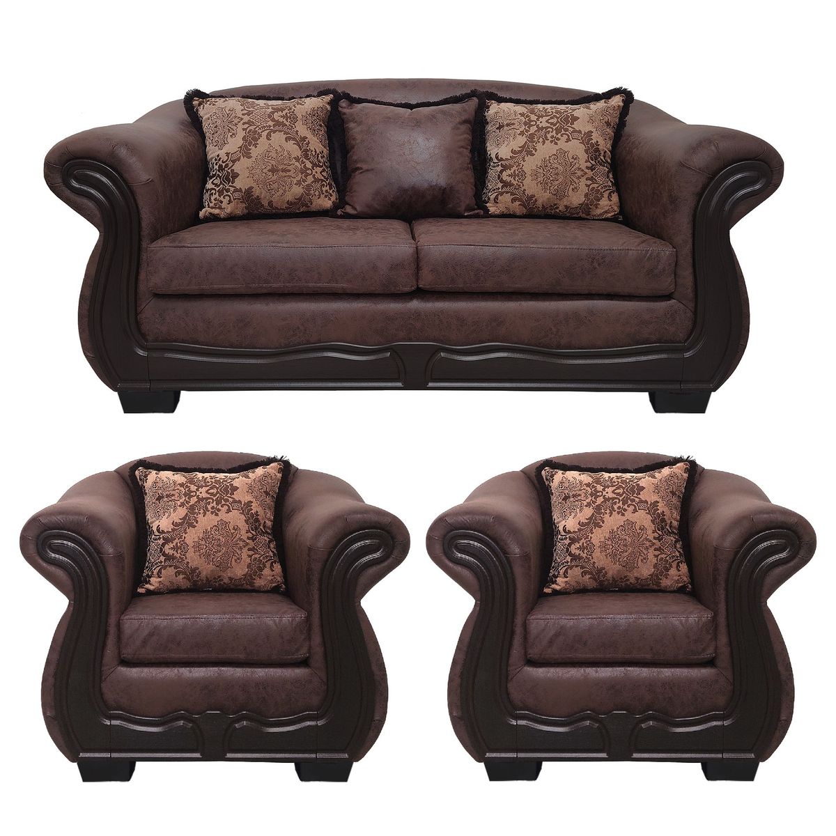 AMERICA DECORA - Living Con Resorte Estructural Búfalo 5 Cuerpos 3+1+1 Envejecido