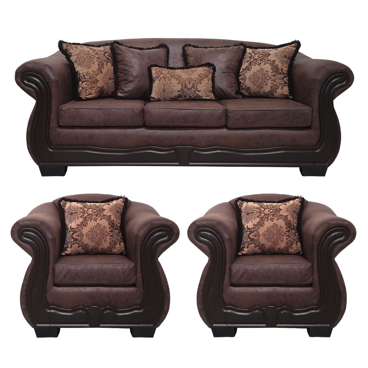 AMERICA DECORA - Living Con Resorte Estructural Búfalo 6 Cuerpos 4+1+1 Envejecido