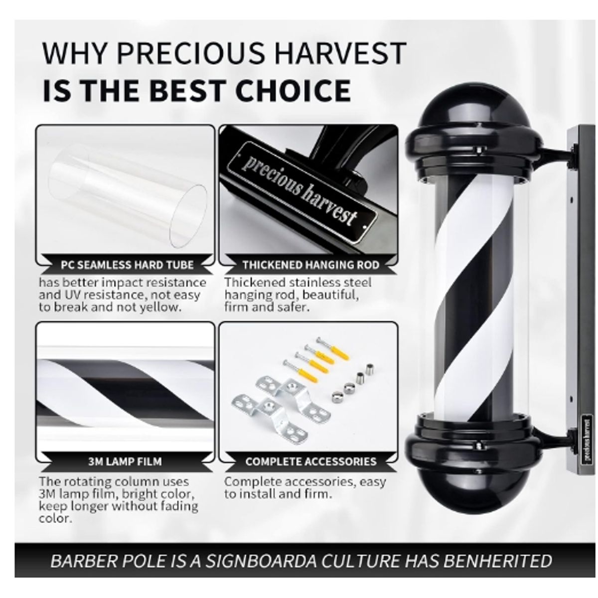 GENERICO - Poste De Peluquería Y Barbería Con Luz Giratoria Negro 68cm