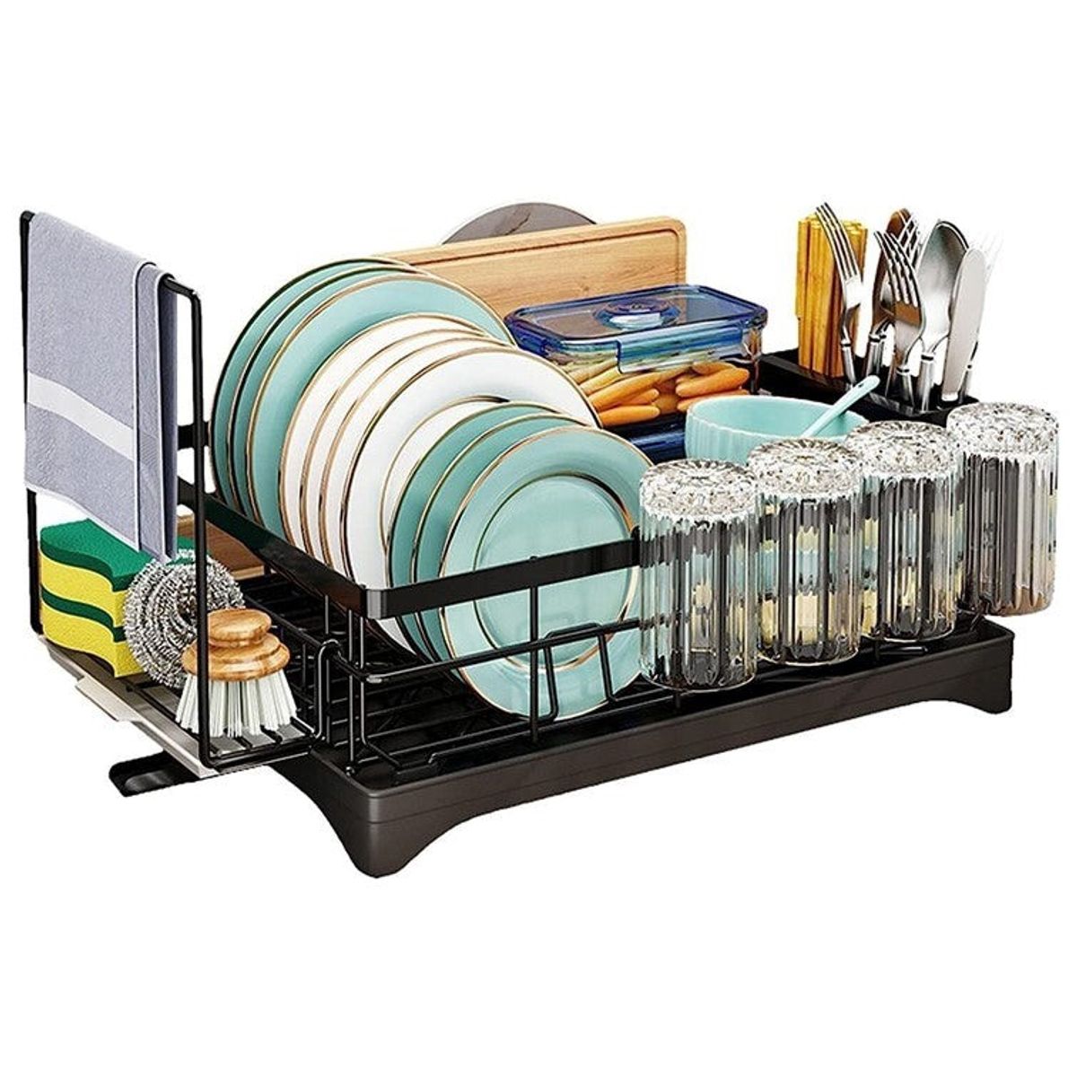 WAKESHOME - Escurridor de Platos y Utensilios Drenaje Automatico Gran Capacidad