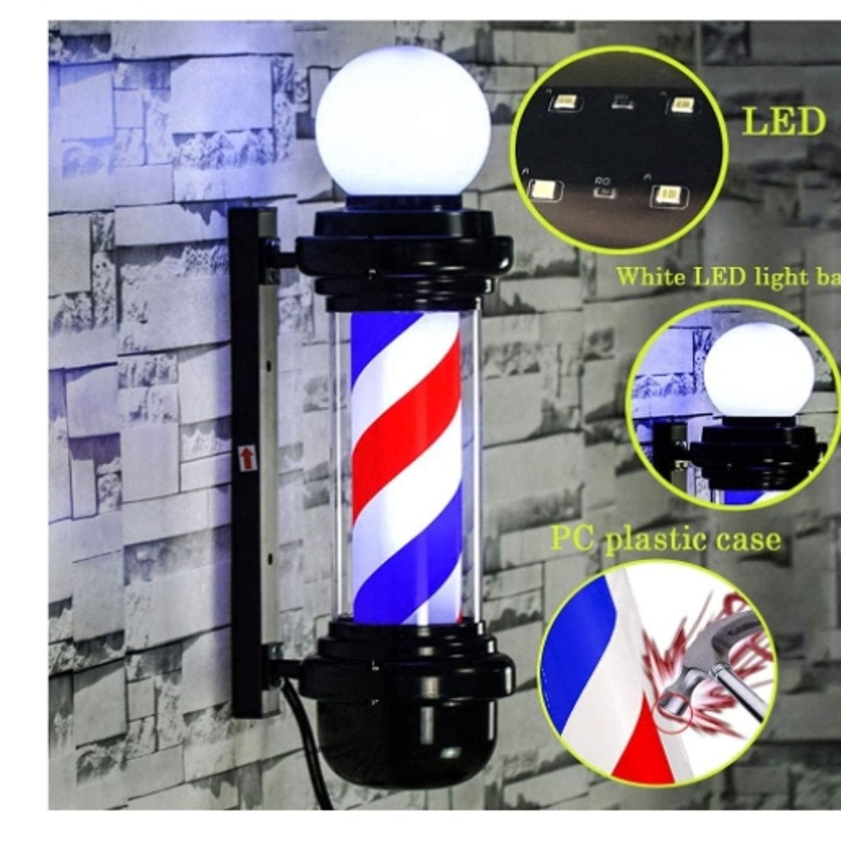 GENERICO - Poste Barbero Peluquería Barbería Luz Giratorio Pole Colores 88cm