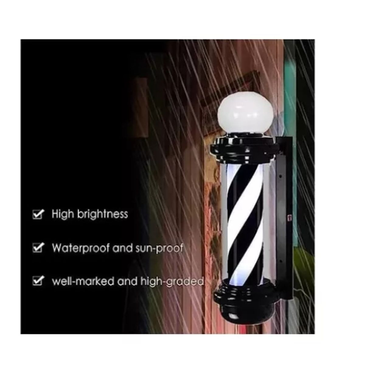 GENERICO - Poste Barbero Peluquería Barbería Luz Giratorio Pole Negro 68cm