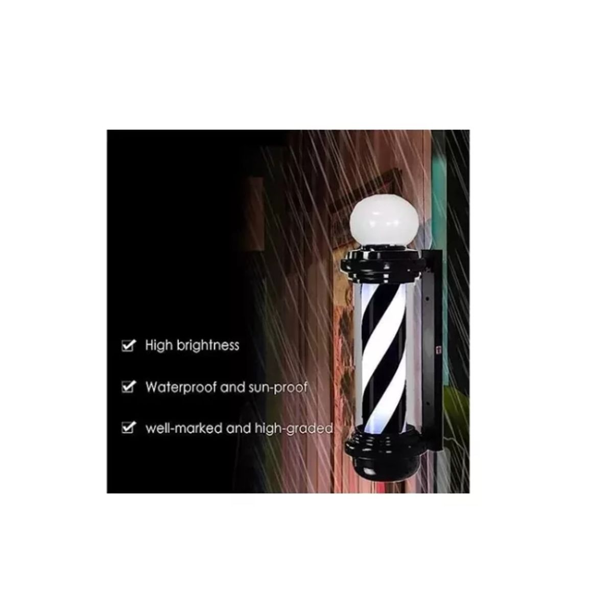 GENERICO - Poste Barbero Peluquería Barbería Luz Giratorio Pole Negro 68cm