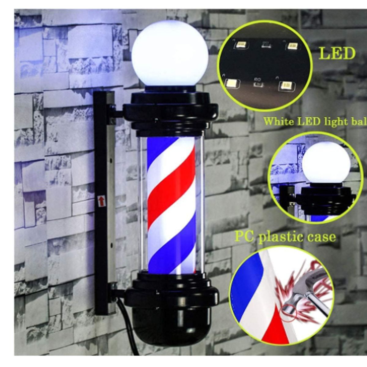 GENERICO - Poste De Peluquería Y Barbería Con Luz Giratoria  Azul Con Rojo 68cm