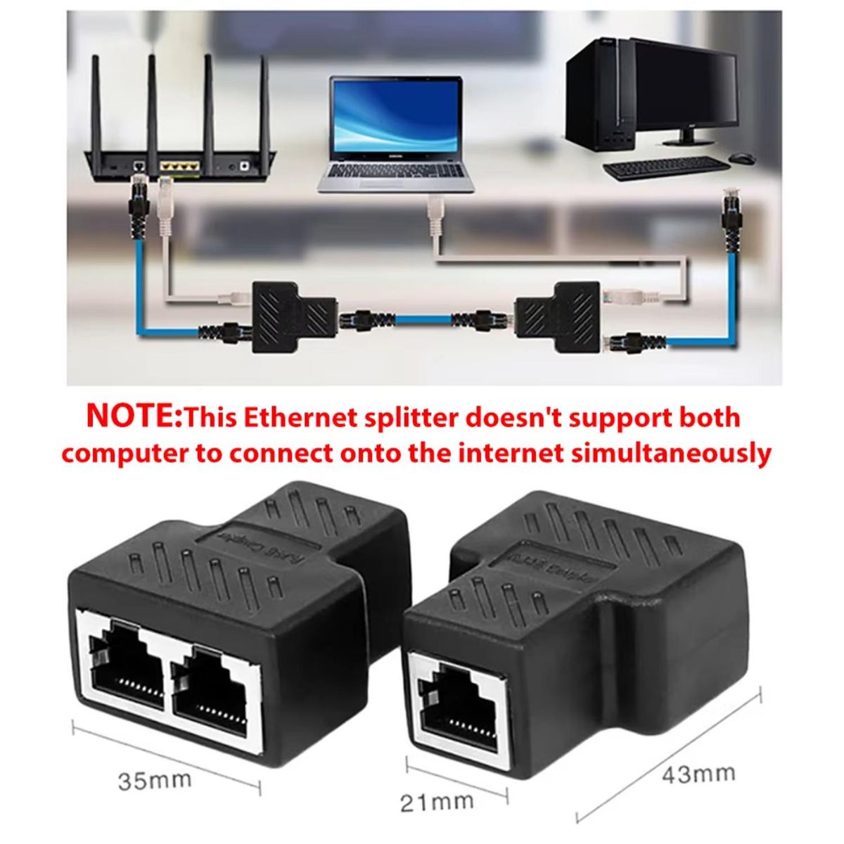 DM - ADAPTADOR RJ45 2 PC MISMO TIEMPO - 2 UNIDADES A/B