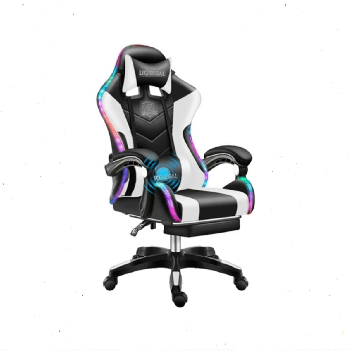 GENERICO - Silla Gamer Luz Rgb Parlante Reposapiés Masajeador lumbar negro blanco