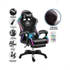 GENERICO - Silla Gamer Luz Rgb Parlante Reposapiés Masajeador lumbar negro