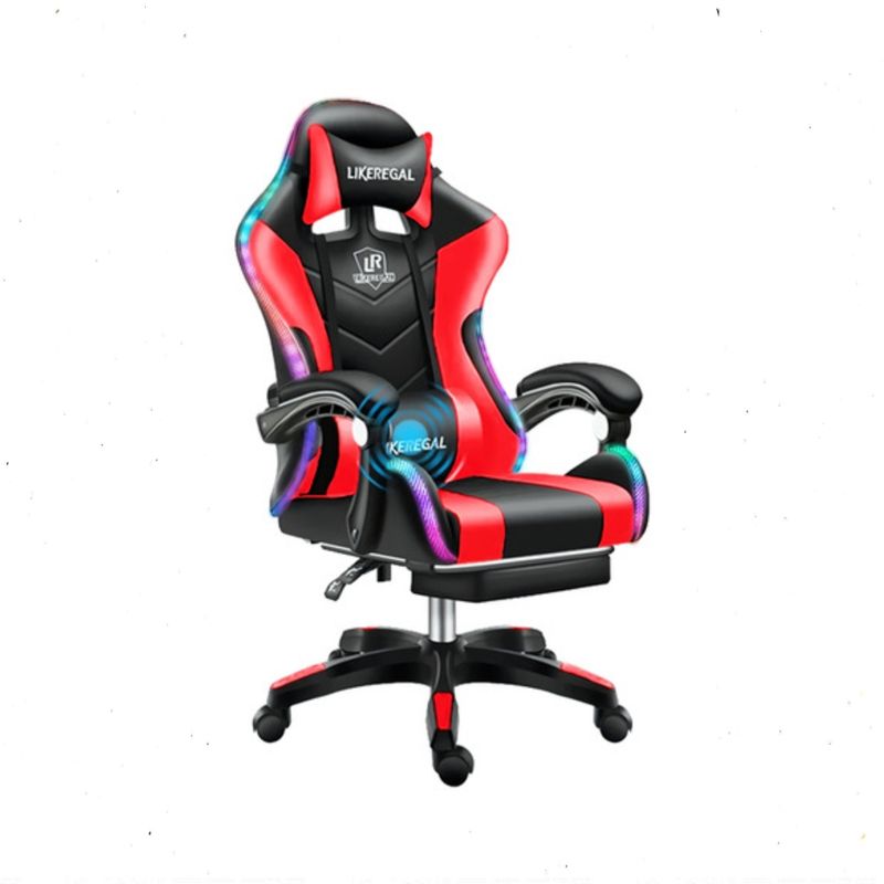 GENERICO - Silla Gamer Luz Rgb Parlante Reposapiés Masajeador lumbar rojo negro