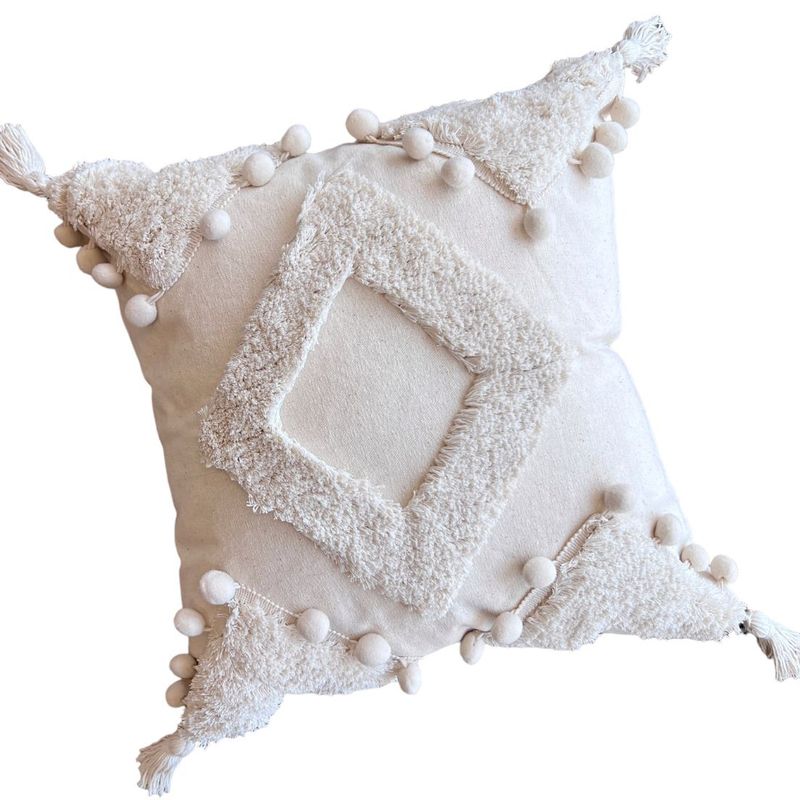 MANDIRHOME - Funda de Cojín Boho Antonia Crudo Cuadrada
