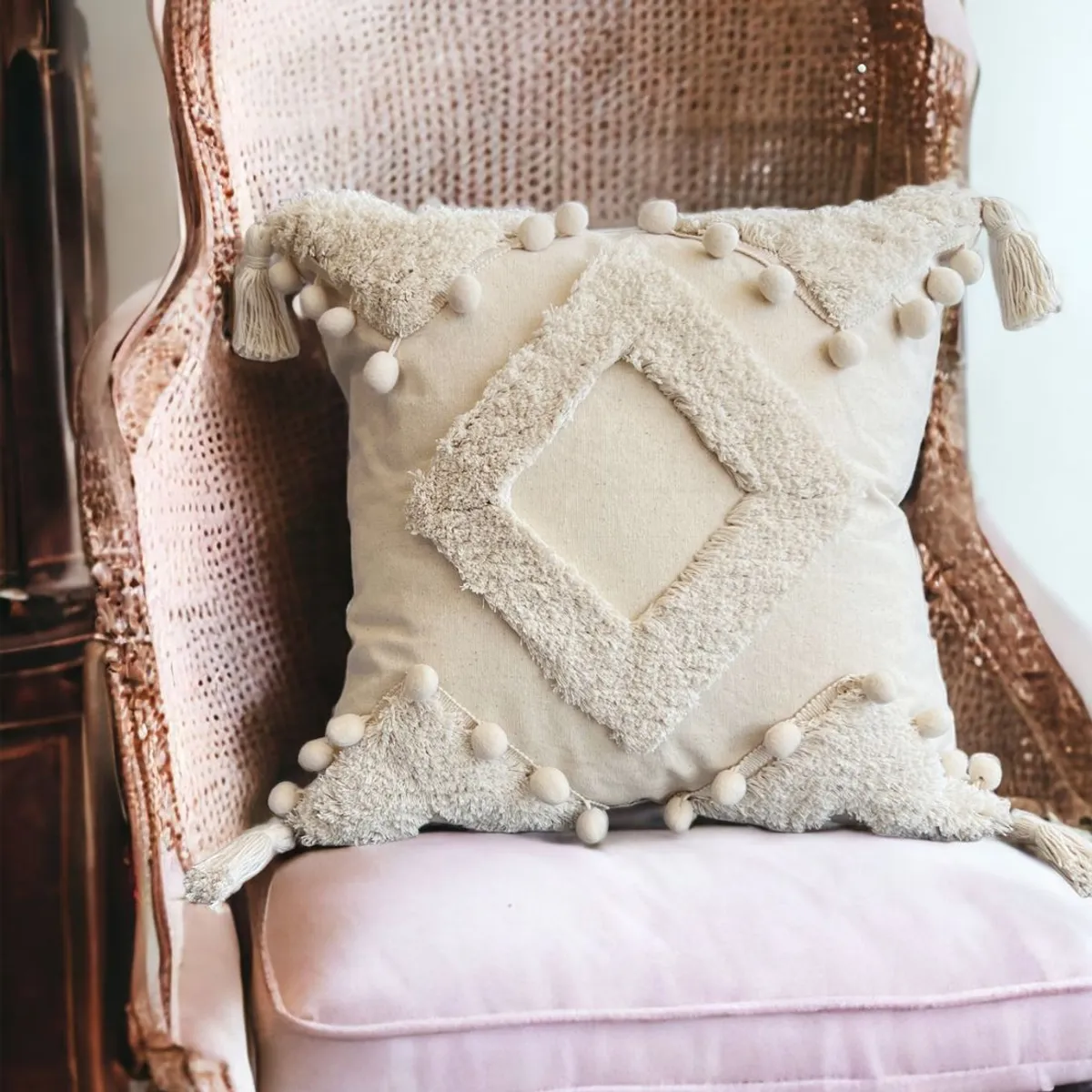 MANDIRHOME - Funda de Cojín Boho Antonia Crudo Cuadrada