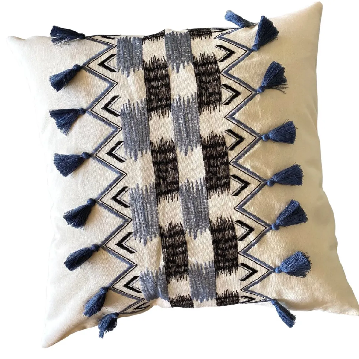 MANDIRHOME - Funda de Cojín Boho Milano Azul Crudo Cuadrada 50X50