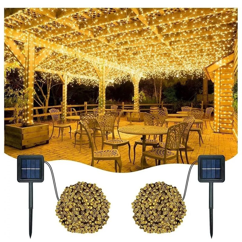 GENERICO - Luces solares 12mtrs Navidad Guirnalda 100led Amarilla