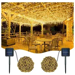 GENERICO - Luces solares 12mtrs Navidad Guirnalda 100led Amarilla