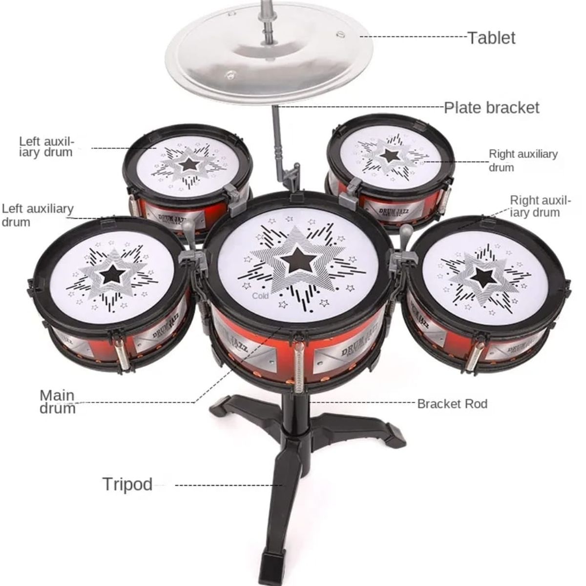 GENERICO - Bateria Musical De 5 Tambores Para Niños