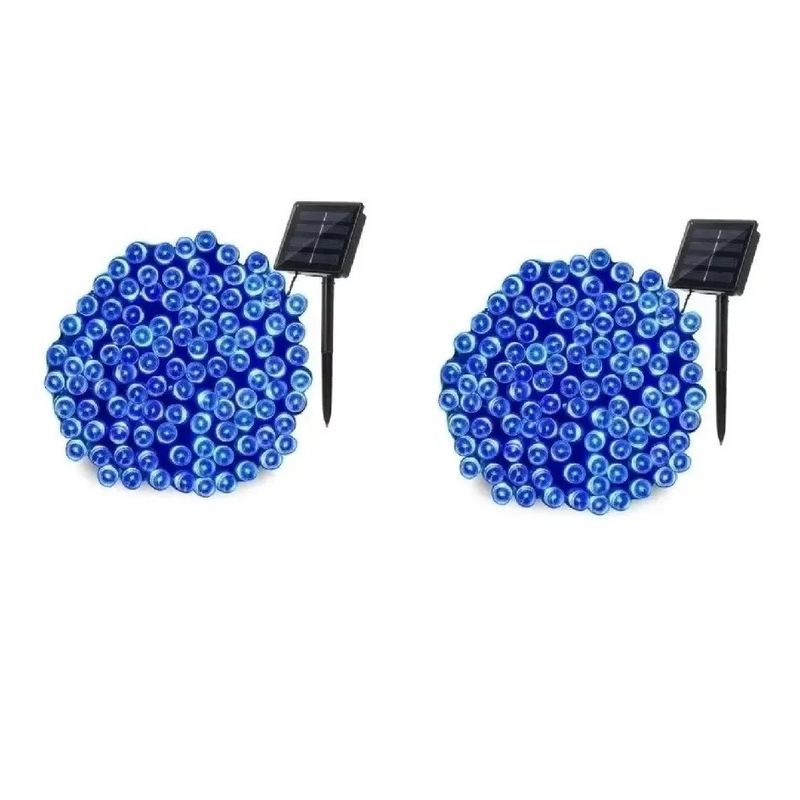 GENERICO - x3 Luces Solares 12mtrs Guirnaldas 100led Pack Navidad Azul
