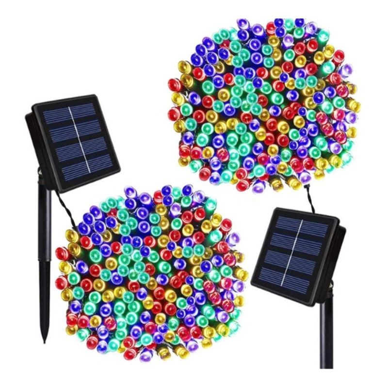 GENERICO - x3 Luces Solares 12mtrs Guirnaldas 100led Pack Navidad Multicolor