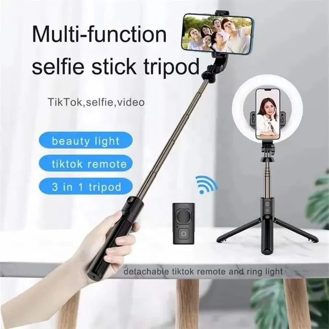 ACTUAL - Bastón Selfie con Trípode y Aro de luz 3 en 1