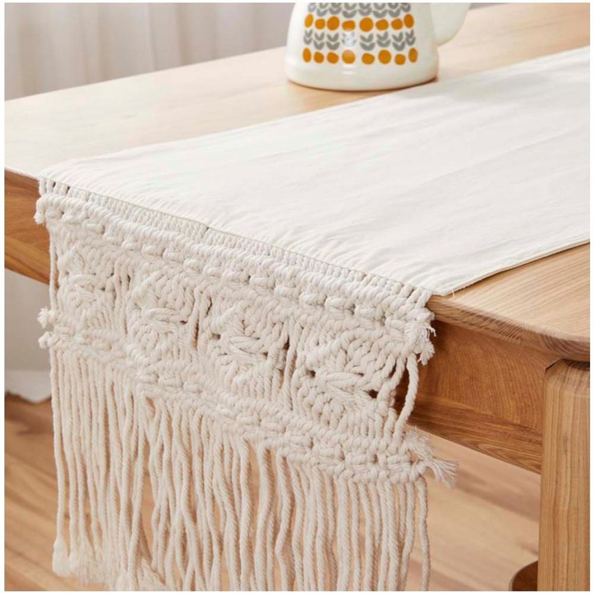 GENERICO - Camino de mesa macrame y Panamá natural 40x230 cm