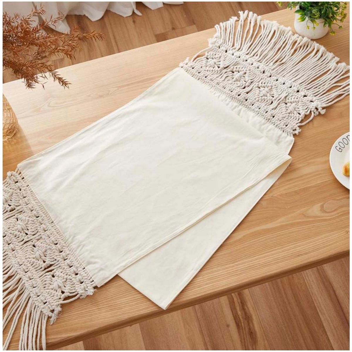 GENERICO - Camino de mesa macrame y Panamá natural 40x230 cm