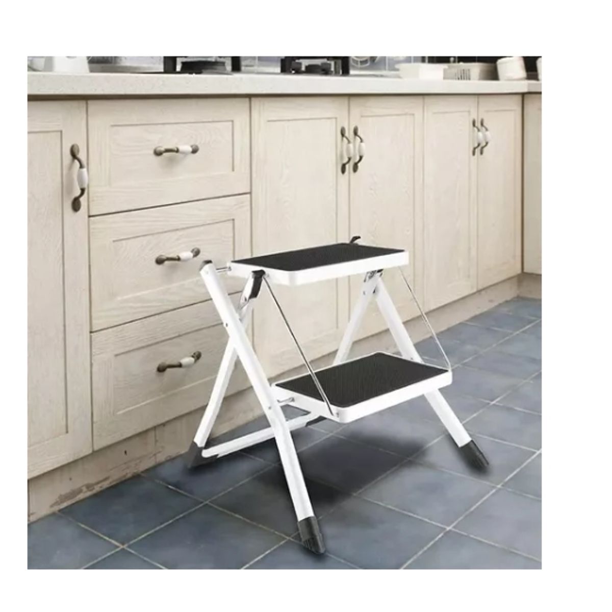 ESHOPANGIE - Escalera Multiuso Plegable 2 Peldaños Ultra Compacta Metalico