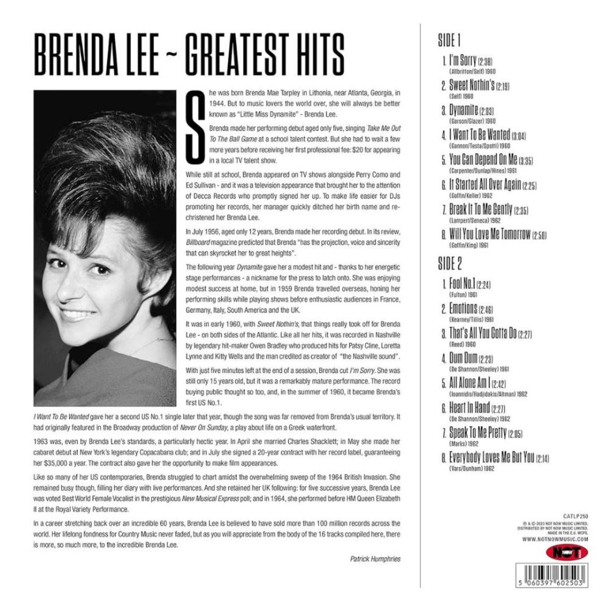 HITWAY MUSIC - BRENDA LEE - GREATEST HITS - VINILO HITWAY MUSIC