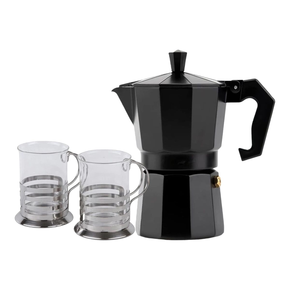 GENERICO - Cafetera Italiana Negra De 6 Tazas + 2 Tazas