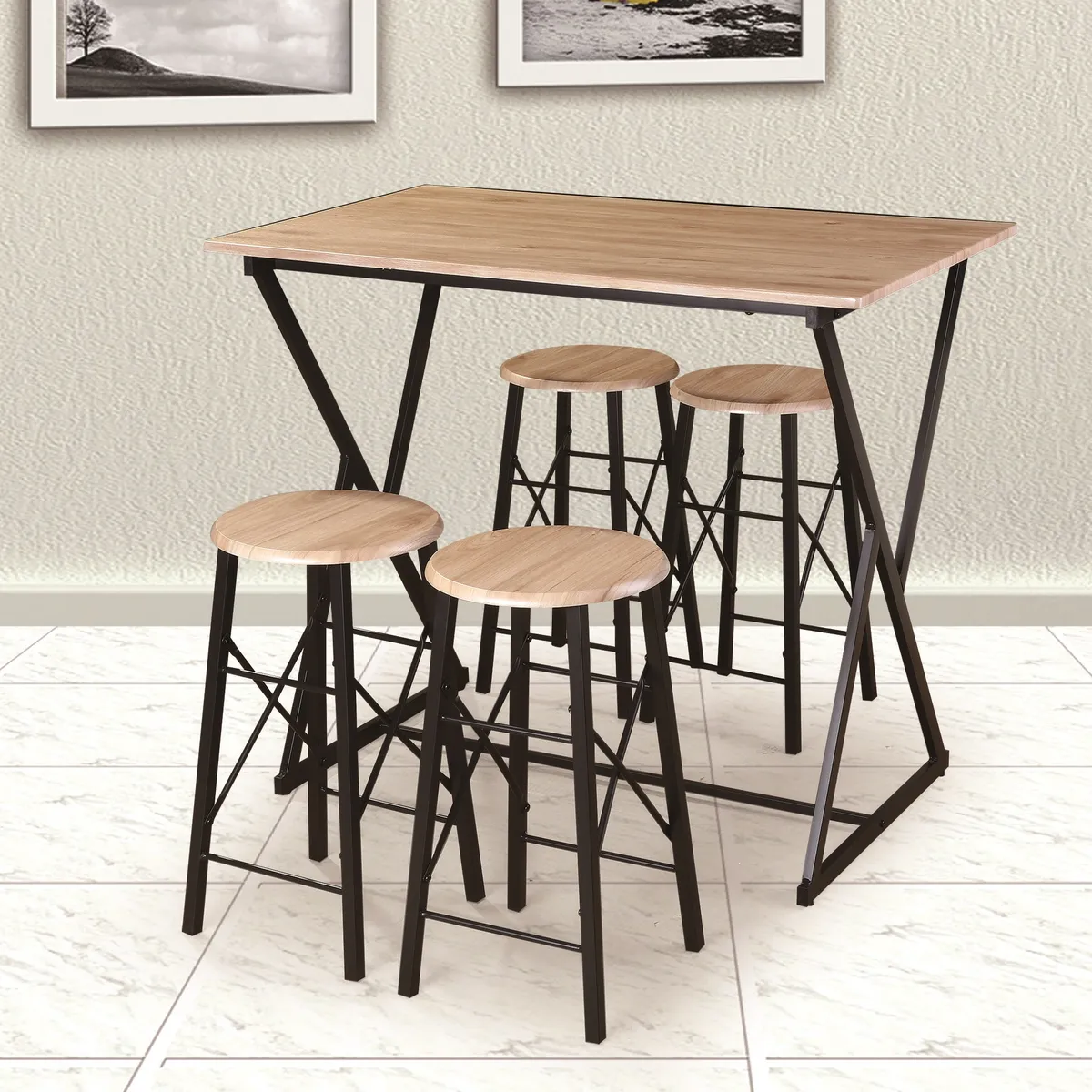 ABMTOYS - Mesa Bar con 4 Taburetes