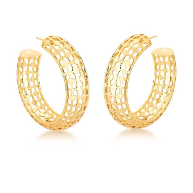 GENERICO - AROS ARGOLLA GRANDE ENCHAPADAS EN ORO 18K TRELIÇA
