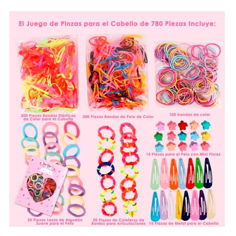 GENERICO - Set 780pcs Colets Bandas Elásticas Y Pinches Para Niña
