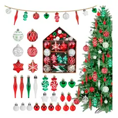 GENERICO - Esferas Adorno Para Árbol De Navidad 73pzs Verde Rojo
