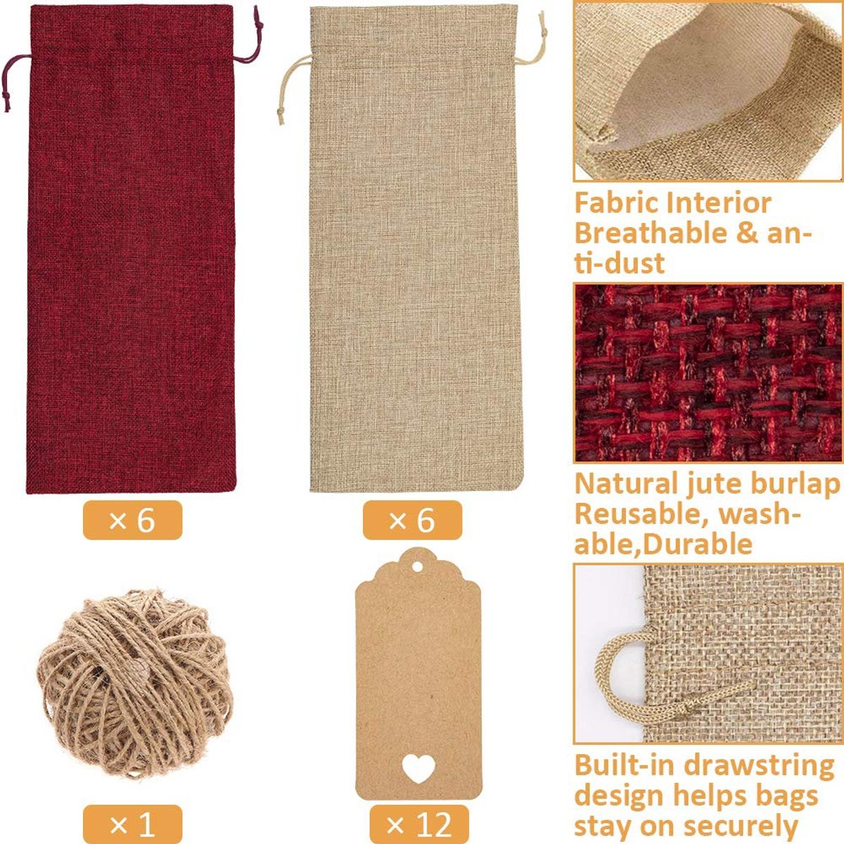 EVERSO - Bolsas De Regalos Navidad Para Botellas De Vino 12 Unidades