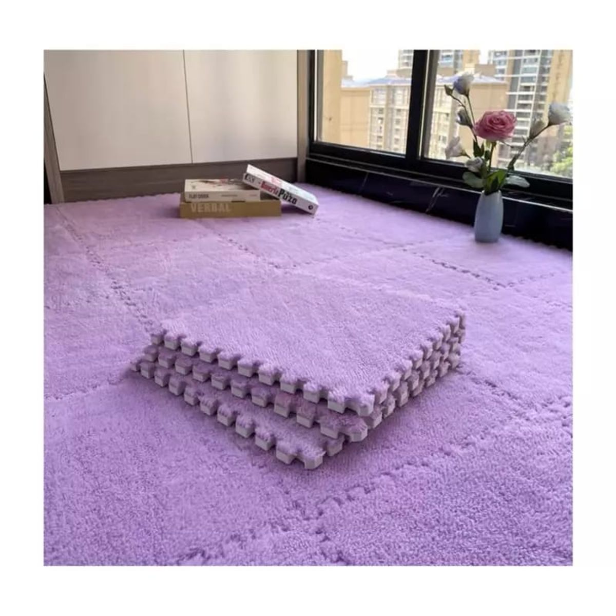 GENERICO - Set 10 Alfombras Goma Eva Peluda Niños Piso Felpa 30x30cm LILA