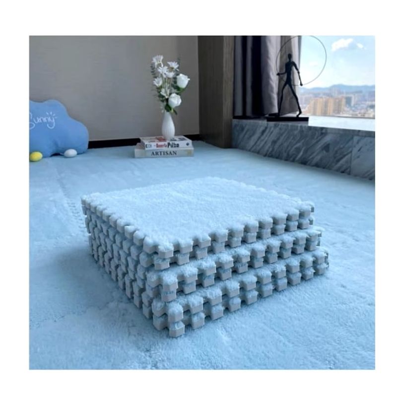 GENERICO - Set 10 Alfombras Goma Eva Peluda Niños Piso Felpa 30x30cm azul