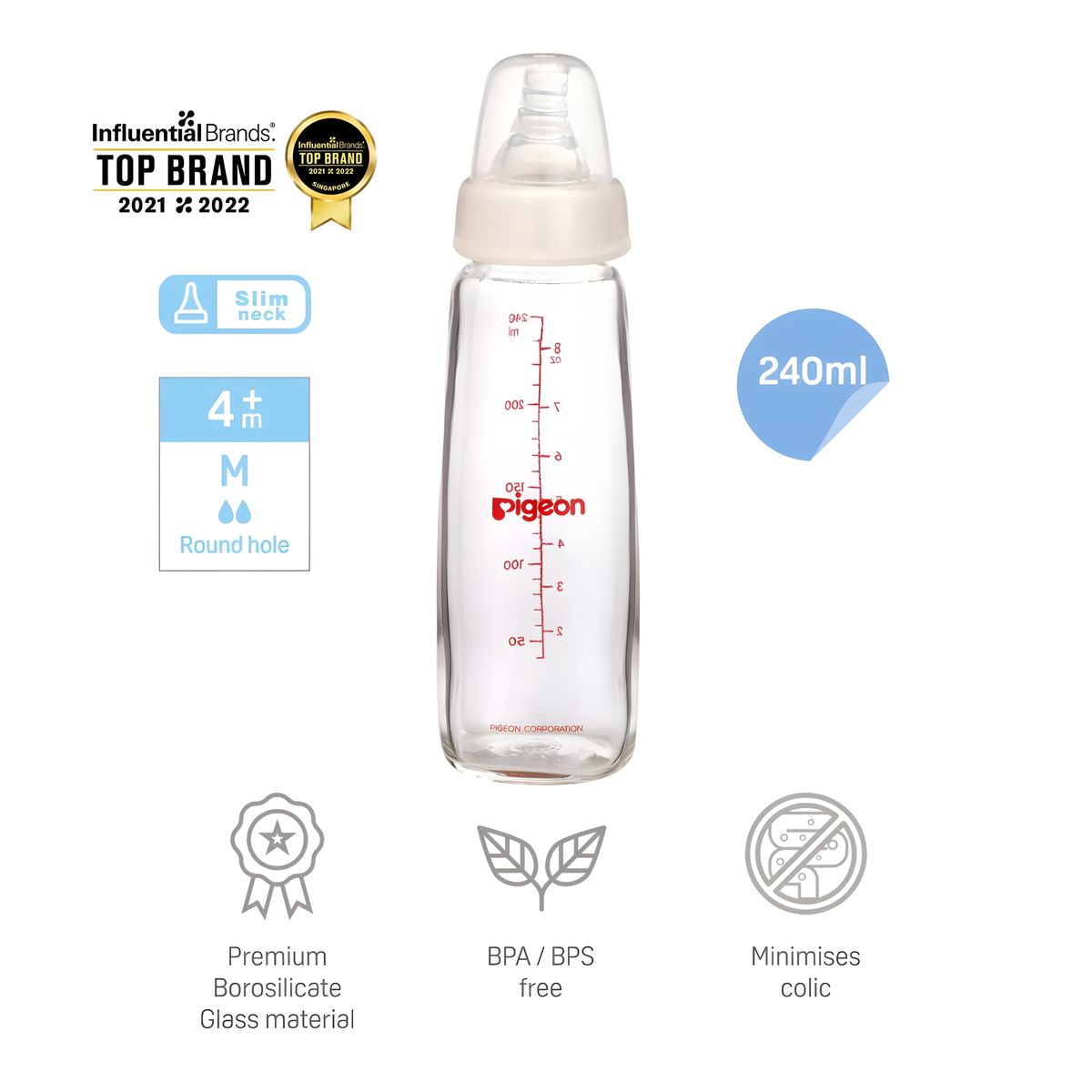 PIGEON - MAMADERA DE VIDRIO PIGEON 240ML FLEXIBLE 4m