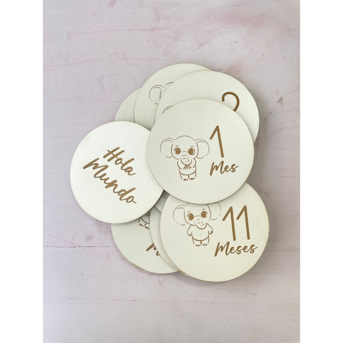 GENERICO - Placas cumple mes elefantes en fondo blanco