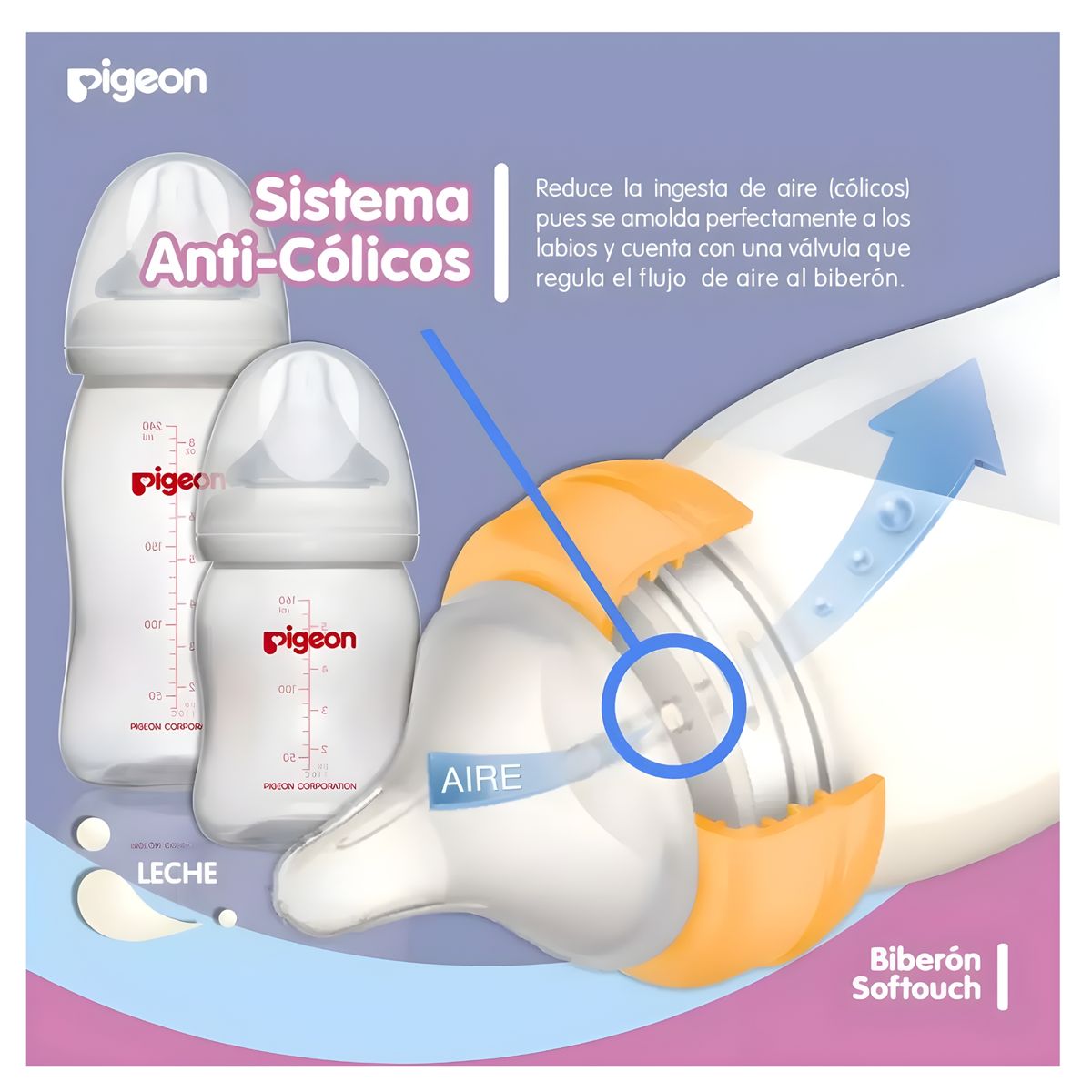 PIGEON - MAMADERA 330ML 6 MESES SOFTOUCH POLIPROPILENO