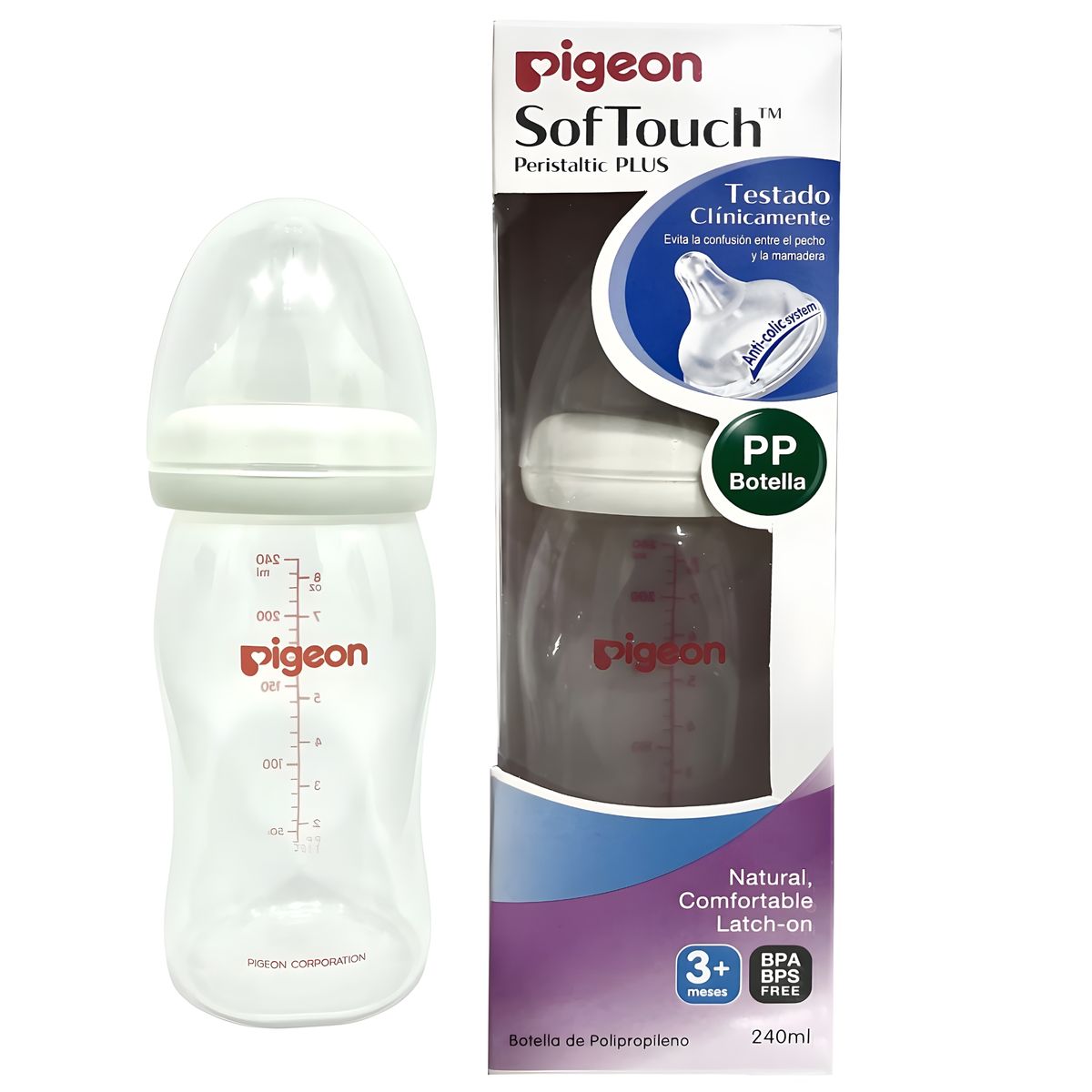 PIGEON - MAMADERA 240ML 3 MESES SOFTOUCH POLIPROPILENO