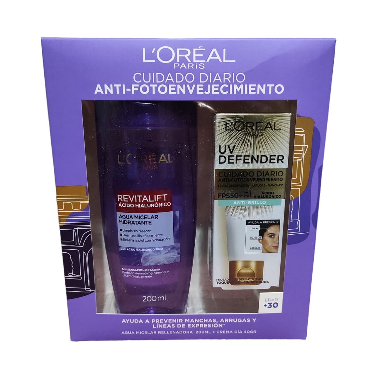 LOREAL PARIS - Pack Crema Uv Defender Anti Brillo  Agua Micelar Loreal