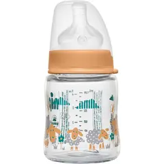 NIP - Mamadera Vidrio Silicona Cuello Ancho Oveja Naranjo 120 ml