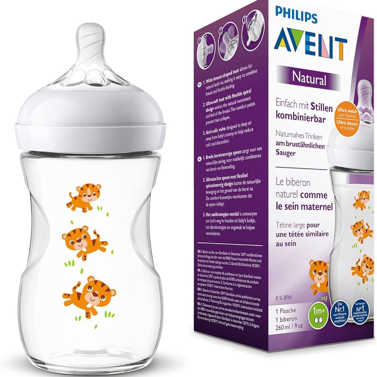 AVENT - Mamadera Natural Avent diseño tigres