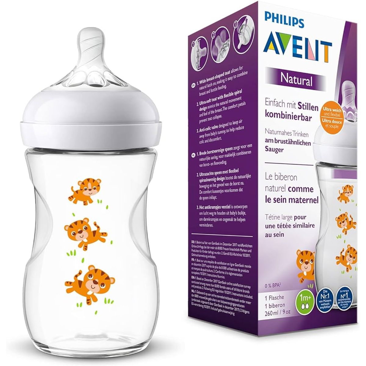 AVENT - Mamadera Natural Avent diseño tigres