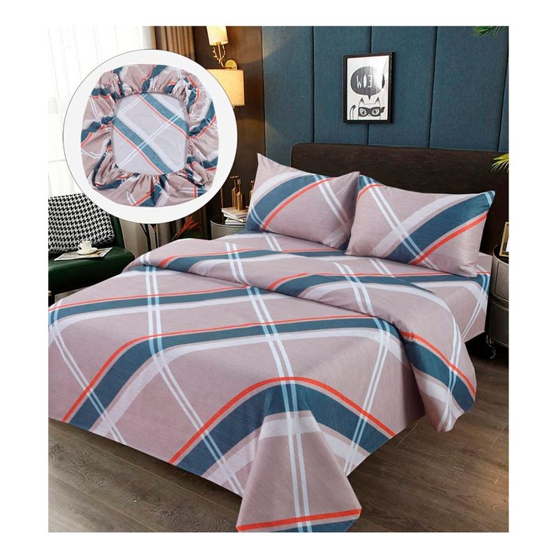 GENERICO - Sabanas Premium 100% Algodón 1.5 Plazas - Gris Rayas