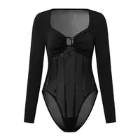 Body Elegante Para Mujer De Manga Larga Semi Transparente