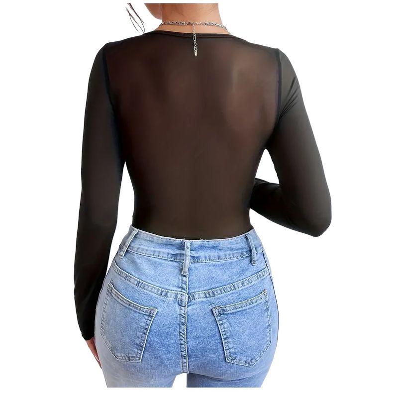 GARSIL - Body Elegante Para Mujer De Manga Larga  Semi Transparente