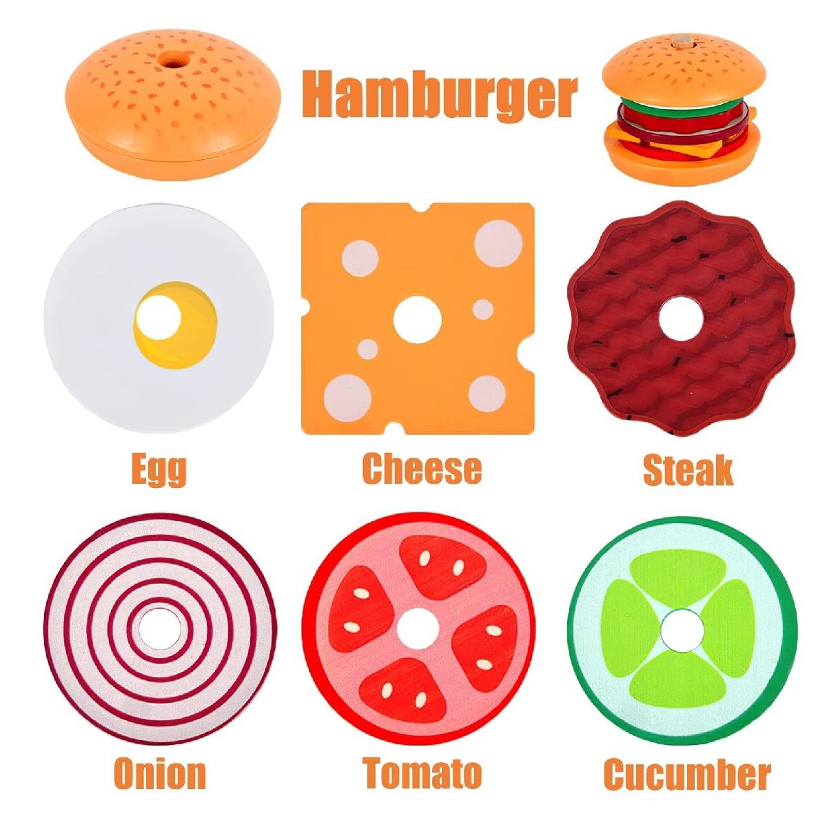 GENERICO - Hamburguesas De Madera Juguete Montessori De Apilamiento