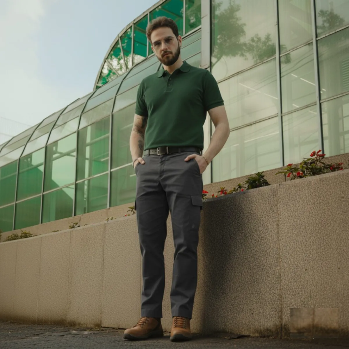 T-WORLD - Pantalón de trabajo cargo gabardina cintura elásticada